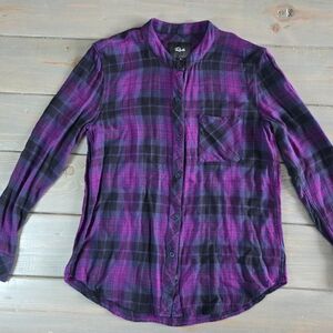 Rails Allison Plaid Button Down Shirt Small Magenta Iris Black Rayon